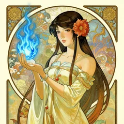 art nouveau drawing of Princess Azula holding a blue flame in her hands