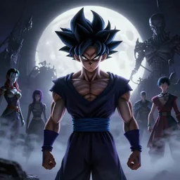 full shot portrait of angry darkness super saiyan goat at moonlight, inspired by Tim Burton, Norihiro Yagi, Marc Simonetti, Amano, Juri Misaki, Giger, darkness background, detailed, unreal engine 4k volumetric light, fog,