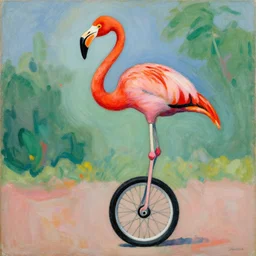 flamingo riding an unicycle victor brauner impressionism,