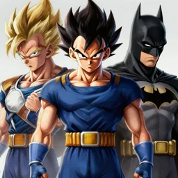 vegeta from dragon ball z fighting with batman, realistic portrait, symmetrical, highly detailed, digital painting, artstation, concept art, smooth, sharp focus, illustration, cinematic lighting, art by artgerm and greg rutkowski and alphonse mucha
