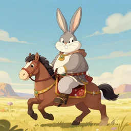 big chungus on horseback, ancient rabbit mongol warrior, the scourge of eurasia, very smug fat bugs bunny mongol
