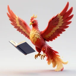 A render of a phoenix reading a book | Detailed | HD | Digital Art | 2018 | Modern | DC | Color | Glossy | 3D | Raytraced | Award Winning |  Artstation | Trending | Viral | Colorful | Amazing | Cute