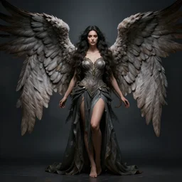 a beautiful woman archangel big wings, full body, 8 k, hyperrealistic, hyperdetailed, beautiful face, long hair, dark fantasy, fantasy portrait by laura sava