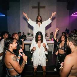 christians at a church rave party, altar, jesus