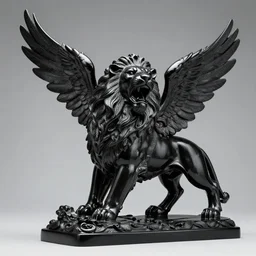 black onyx statue of a savage roaring lion with wings