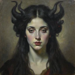 Persephone, queen of the underworld, oil on canvas, symmetrical features, ominous, magical realism, texture, intricate