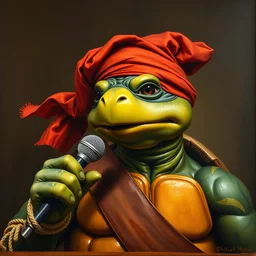 accurate museal portrait painting of a ninja turtle michelangelo speaking as president of usa in the senate,