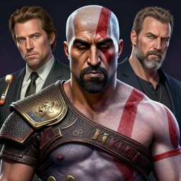 a highly detailed beautiful portrait of kanye west as kratos, by gregory manchess, james gurney, james jean