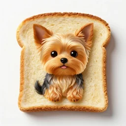 a beautiful art of a very cute yorkshire terrier made out of toast.