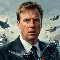 cinematic close up artwork of nigel farage commanding an flotilla into battle by greg rutowski, 4 k, masterpiece