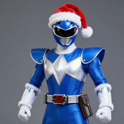 blue santa claus as the blue power ranger, digital photography, high detailed