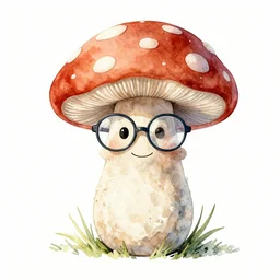A watercolor art of Mumintroll in shape of mushroom with glasses, illustration by Irena Žviliuvienė, book cover, colorful background, 4k resolution, hugh detailed, matte painting, tarot card style, character design