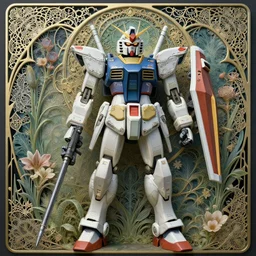 detailed realistic beautiful gundam, art forms of nature, art nouveau, symbolist, visionary, neo - gothic, pre - raphaelite, fractal lace, ai biodiversity, surreality, hyperdetailed ultrasharp octane render