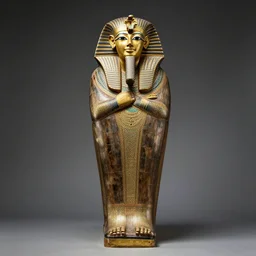 an ancient egyptian sarcophagus of pierrot, studio lighting, british museum