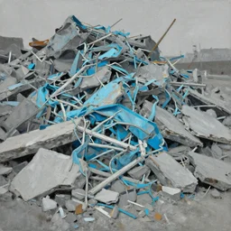 cyan - based painterly warped wadded knotted heap, dull grey expressionism, masterful rendering of construction rubble