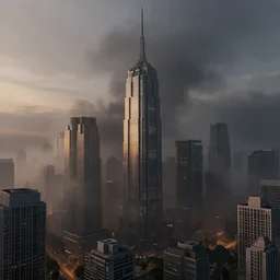 highly detailed octane render of a metropolis covered in black smog at twilight