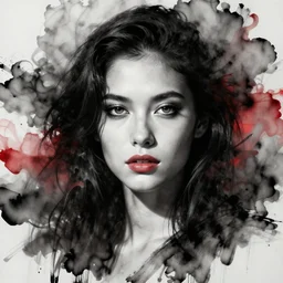 black red ink smoke portrait, by WLOP and tony sart, artstation