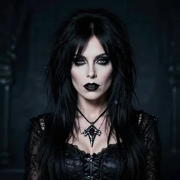 portrait of Joan Jett as the Goddess of all Goths, detailed, 8k, cinematic, beautiful art portrait, dark fantasy atmosphere, hyper realism, photorealistic