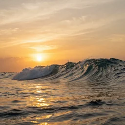 Warm epic vibrant fantasy sunny colored smooth and silky waves on the sunset horizon, avatar pandora, wild oceanic waves, cinematic, sunset, hyper-realistic, high resolution, concept art, artstation