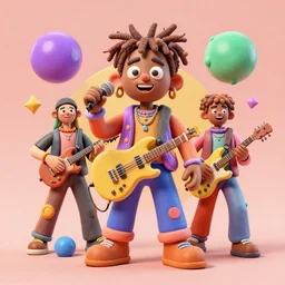 crazy rock band, retro - vintage, neo soul, mixed media with claymorphism, spatialism, matte color palette, designed by artstationhq, retro, 3 d shading, low fi,
