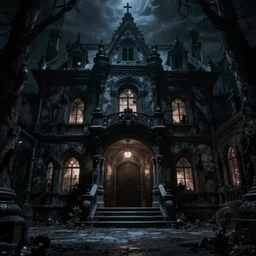 a scary figure in a dark haunted mansion, interior of a house, realistic, scary