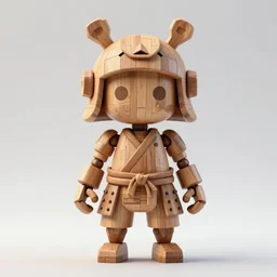 highly detailed, symetrical, geometrical, cgsociety, artstation, concept art official art, octane illustration artoys cute figurine wooden cyborg samourai in wood sculpture