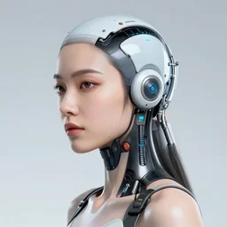 photo of a beautiful female cyberpunk cyborg, head is connected with devices, head and bust, artwork by james jean, hyperdetailed realistic silver and blue metallic, jean delville, art nouveau, gustav klimt, ornate copper patina gothic icon, james jean, ultrasharp hyperdetailed photorealistic octane render h 1 0 2 4