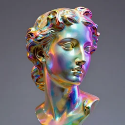 a vibrant photograph of a stunning woman face sculpture created in reflective plastic / lumen unreal 5, studio lighting / art by giovanni strazza, donatello and ellen jewett