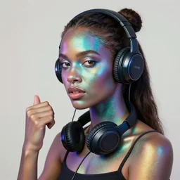 a gamer girl with iridescent skin by amy sherald