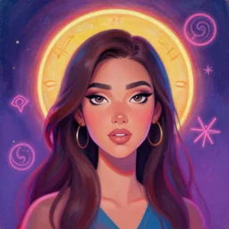 portrait of chrisjen avasarala by mandy jurgens, cartoon, oil painting, visionary art, magic symbols, holy halo, neon ambient lighting, high detail, vibrant colors,