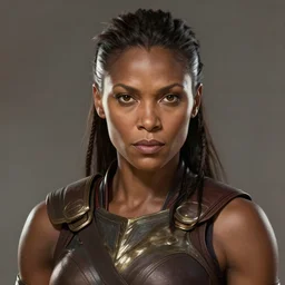 beautiful, very strong, wakanda warrior woman, middle aged, face, no makeup, no tattoos, warrior, battle hardened, head shot, fantasy, highly detailed, digital painting, artstation, concept art, smooth, sharp focus, illustration, art by jodie muir and brom