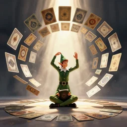 elf doing a card trick, cardistry, swarm of rectangle cards, fantasy, digital art, soft lighting, concept art by greg rutkowski