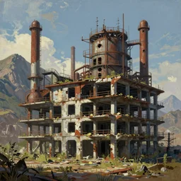 a beautiful hyperdetailed painting of industrial architecture building nature abandoned unfinished building mountain by eugene boudin, bladerunner 2 0 4 9, archdaily, wallpaper, highly detailed, trending on artstation.