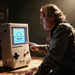 Jack Nicholson as Terminator is playing with gameboy scene