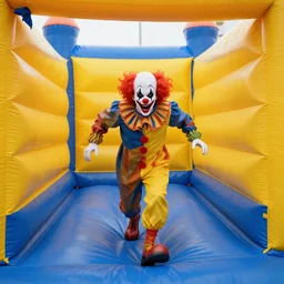 photo, chased by a scary clown in infinite corridors made of bouncy castle