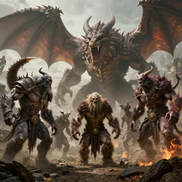 taunting arbormage, zombie ogre, loxodon lifechanter, pitchburn devils, giant lumbering cave dragon, by antoine wiertz and noah bradley, visually stunning, cinematic, ultra realistic, hyper realism, 1 2 k, epic, octane render, unreal engine, vfx, maya