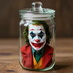 joker inside a glass jar with holes in the lid
