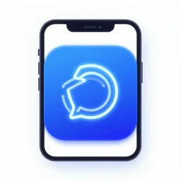 mobile app icon for an ai app, blue neon style