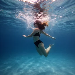 woman underwater with caustics