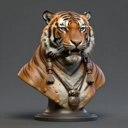 a tiger - human hybrid shaman bust, 4 k, detailed, zbrush, octane