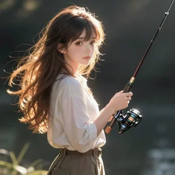 a girl fishing, anime style