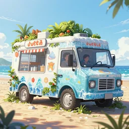 an intricate concept art illustration of an undergrowth ice cream truck in the beach, anime style, global illumination, digital art, photorealistic movie still, style ivan talavera and artgerm, hyper realistic, photorealistic, octane render, trending on artstation, cgsociety, cinematic light, 8 k