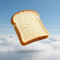 slice of bread ascending to heaven, heavenly background, bread floating in sky