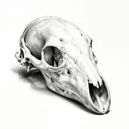 Study of a dog skull, pencil drawing, black and white, white background, medical diagram