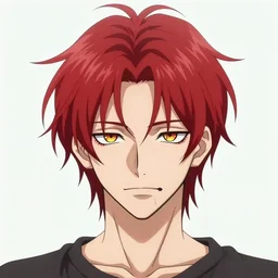 portrait of hisoka anime male 2 0 years old male evil sharp features very very narrow yellow eyes red red soft tousled crimson hair thin lips arch eyebrows anime pixiv smooth skin tom hiddleston inspired art by wlop ruan jia