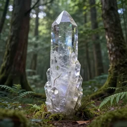 beautiful crystal pillar in the middle of the forest, ultradetailed, beautiful scenery, gerald brom, larry elmore
