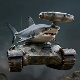 hyperrealistic dslr film still of hammerhead shark piloting a panzer tank, stunning 8 k octane comprehensive 3 d render, inspired by istvan sandorfi & greg rutkowski & unreal engine, perfect symmetry, dim volumetric cinematic lighting, extremely hyper - detailed, incredibly real lifelike attributes & flesh texture, intricate, masterpiece, artstation, stunning