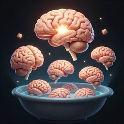 fantasy illustration of floating brains with light erupting from inside in a dark backlit basin, trending on artstation, digital art ( by jesper ejsing ) ( by clint cearley ) ( by raluca marinescu ) ( by brad rigney ) ( by greg rutkowski ) ( by artur treffner )