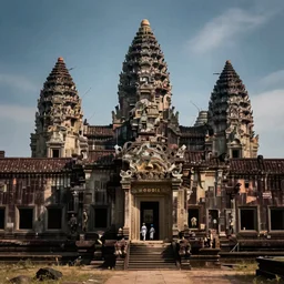 a futuristic distopic angkor thom, photorealistic, bladerunner, dramatic lighting, highly detailed