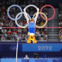 photograph of darkwing duck winning the olympic polevault competition